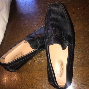 Black leather ferragamos